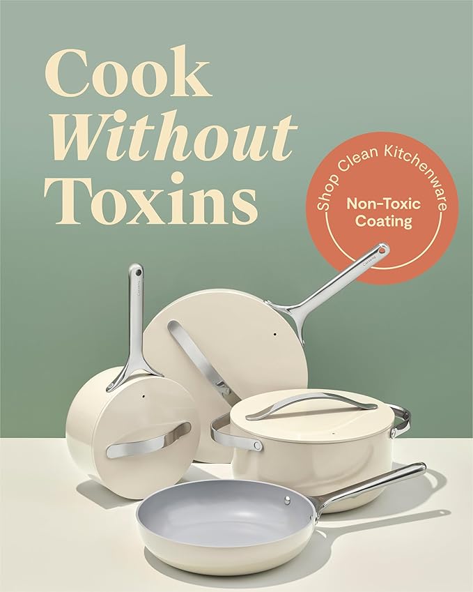 Caraway Non-stick Ceramic Cookware Set (12 Piece) Pots, Pans, Lids and Kitchen Storage - PFAS & PFOA Free - Oven Safe Pan Set & Compatible with All Stovetops - Navy