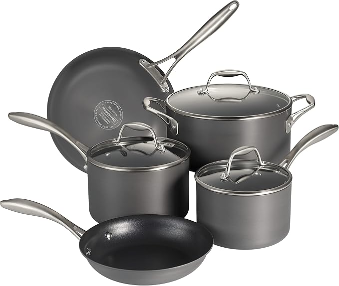 Tramontina OnyxPro Hard Anodized Non Stick 8-Piece Cookware Set with Glass Lids, Pots and Pans Kitchen Set, Oven Safe