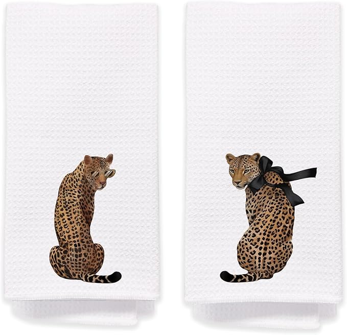 Leopard Bathroom Hand Towels Set of 2 - Trendy Cheetah Print Bathroom Kitchen Decor, Cheetah Room Decor, Leopard Print Decorative Kitchen Hand Towel Gifts, Housewarming Gift Idea New Home412