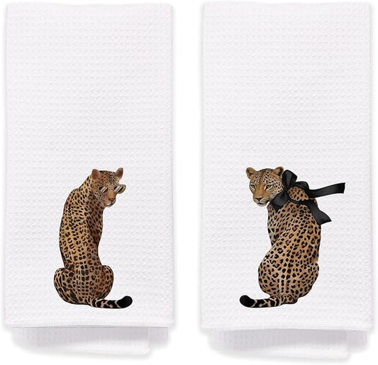 Leopard Bathroom Hand Towels Set of 2 - Trendy Cheetah Print Bathroom Kitchen Decor, Cheetah Room Decor, Leopard Print Decorative Kitchen Hand Towel Gifts, Housewarming Gift Idea New Home412