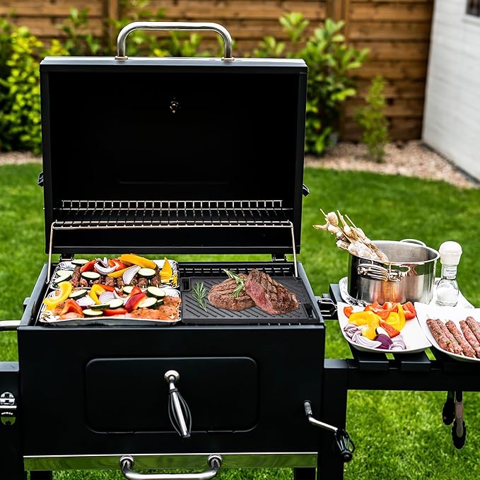 VEVOR Reversible Grill/Griddle, 17x10'' Pre-Seasoned Cast Iron Griddle, Rectangular Double Burner Griddle Pan, Non-Stick Family Pan Cookware with Handles, Flat Top Plate for BBQ, Gas Grill, Black