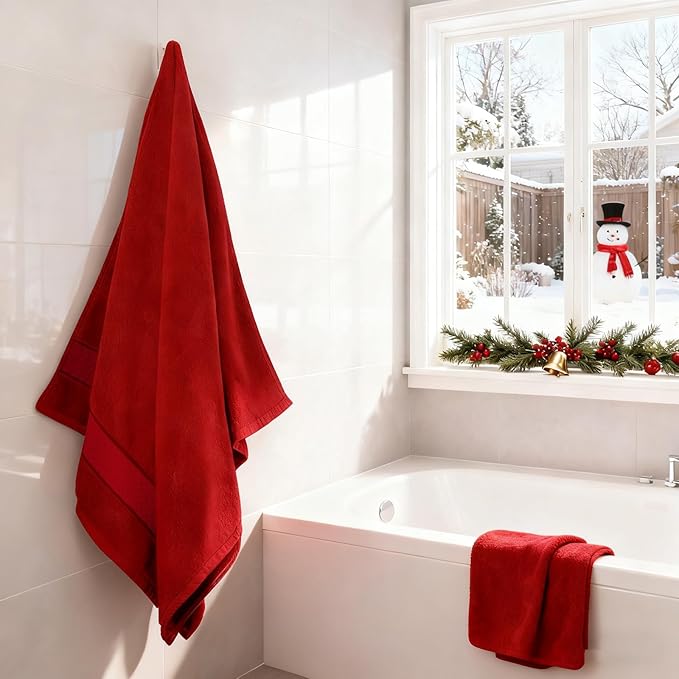 COZYART Red Bath Towel Set 6 Piece, Luxury 100% Turkish Cotton 650GSM Hotel Quality, Soft, Absorbent,Towel Sets for Bathroom | 2 Bath Towels 2 Hand Towels 2 Washcloths