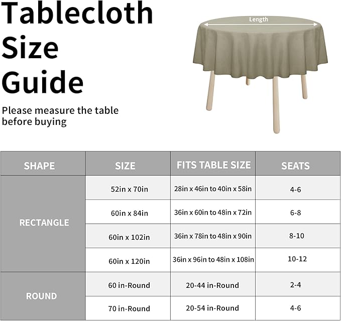 Easy-Going Faux Linen Waterproof Spill-Proof Tablecloth Stain Resistant Round Table Cloth Wrinkle Free Decorative Fabric for Kitchen, Dining, Party, Weddings, Restaurants (60 in-Round, Khaki)