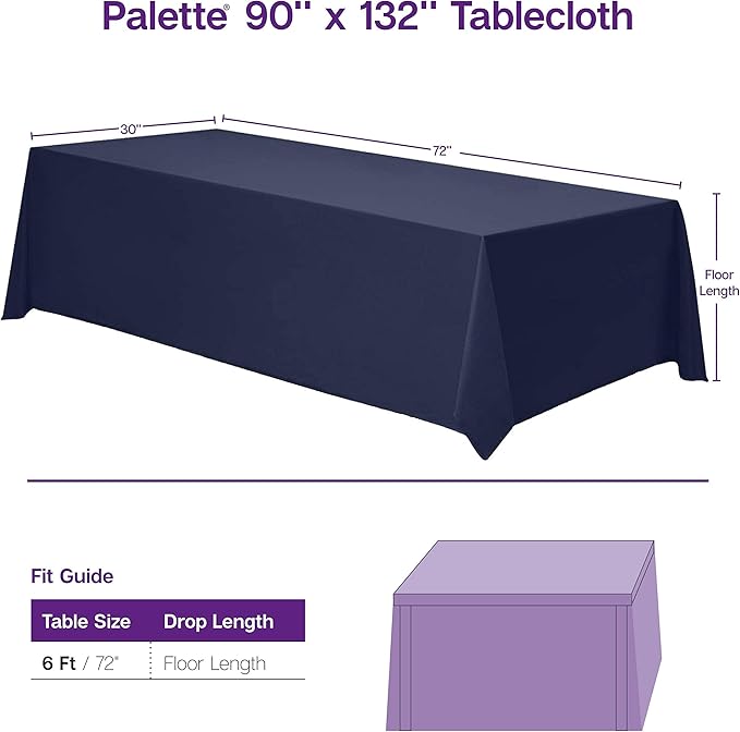 Gee Di Moda Rectangle Tablecloth - 90 x 132 Inch Purple Table Cloth for 6 Foot Tables with Floor-Length Drop - Heavy Duty Washable Fabric for Holiday Party, Dinner, Weddings & Baby Shower