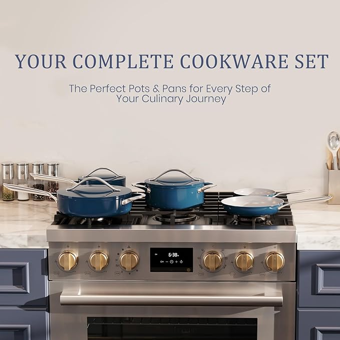 Ceramic Cookware Set Nonstick Pots and Pans Set with Lid PFAS-Free Non Toxic Cookware Set with Advanced G7 Ceramic Coating, Oven Safe Up To 500°F, Quick & Even Heat Distribution, Navy Blue
