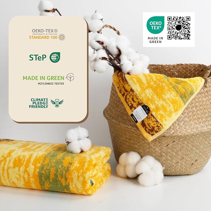 SEMAXE Luxury Bath Towel for Bathroom, 100% Cotton Towel with Hanging Loop, Soft & Absorbent, Gift Box Packaging, 55" L x 27" W,Colorful Towel Wheat Field