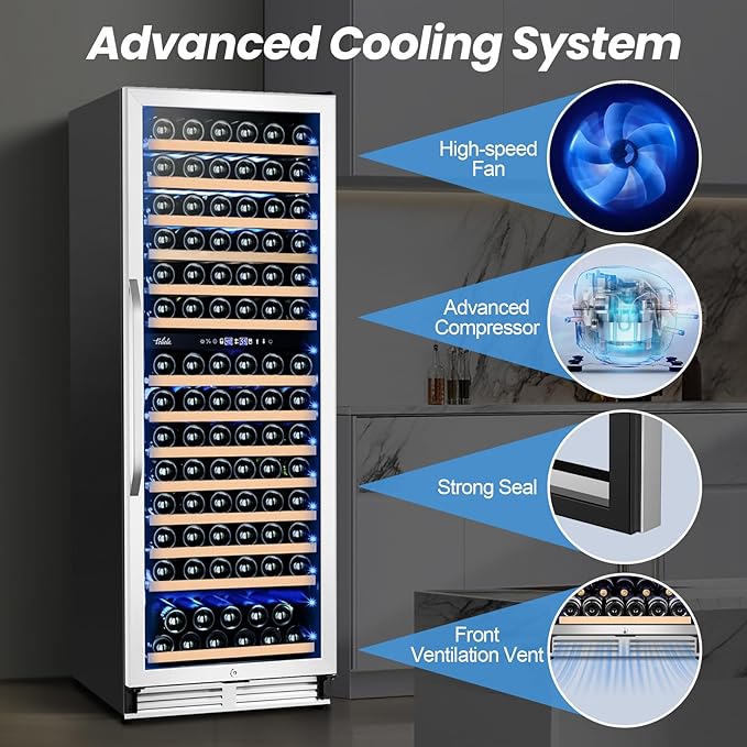 180 Bottles Wine Fridge 24 Inch Dual Zone Wine Cooler Refrigerator Freestanding Wine Refrigerator with Glass Door and Safety Lock, Large Wine Cellar for Home, Office, Kitchen