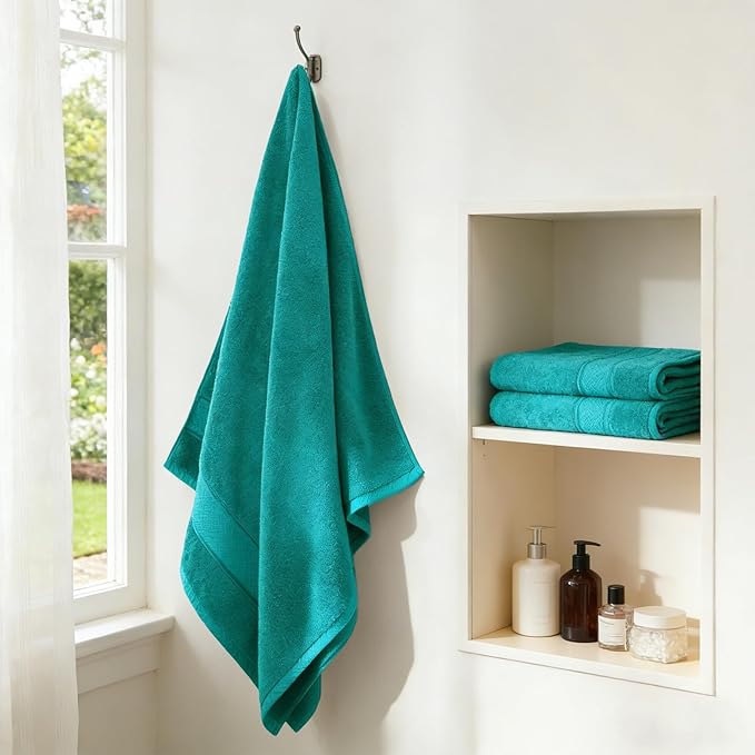 COZYART Turquoise Bath Towels Set 6 Piece, Luxury 100% Turkish Cotton 650GSM Hotel Quality, Soft, Absorbent,Towel Sets for Bathroom | 2 Bath Towels 2 Hand Towels 2 Washcloths