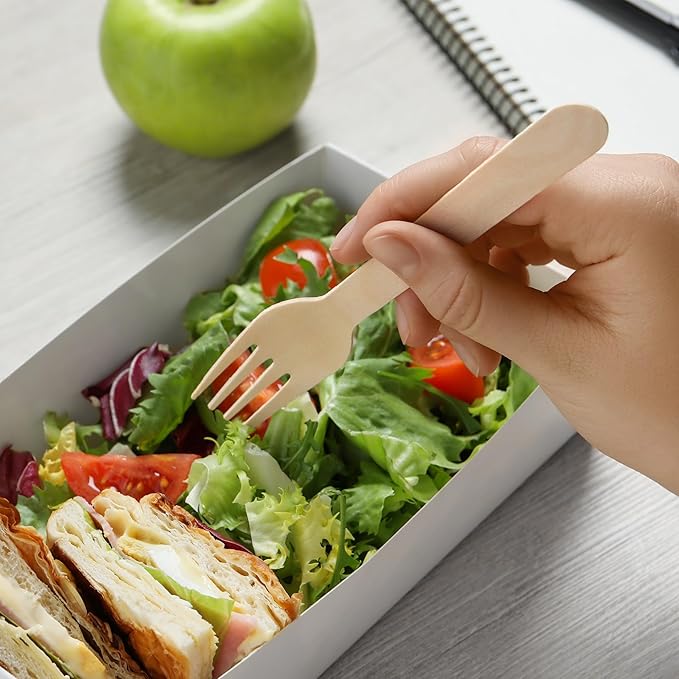 LotFancy Forks Disposable, 100 Pcs Wooden Forks, 6.2inch, Compostable Biodegradable, Great for Camping Picnics Dinner, Party Supplies