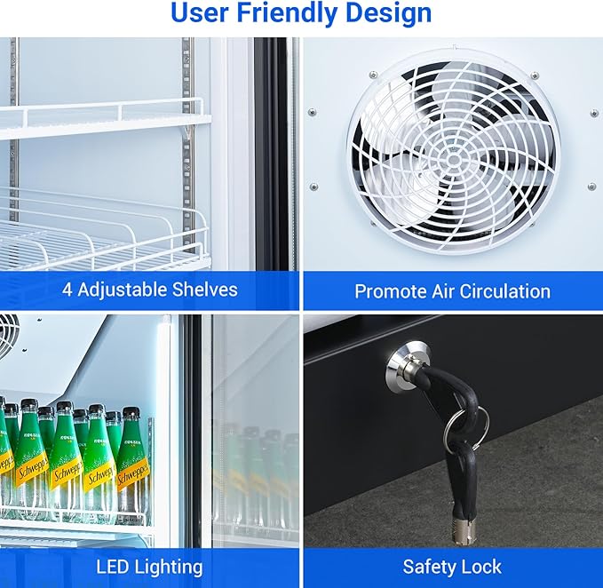 BODEGACOOLER Commercial Beverage Refrigerator with Glass Door,12.5 Cu.Ft Commercial Merchandiser Display Refrigerator,Upright Large Display Drink Cooler with Soft LED Light,Adjustable Shelves