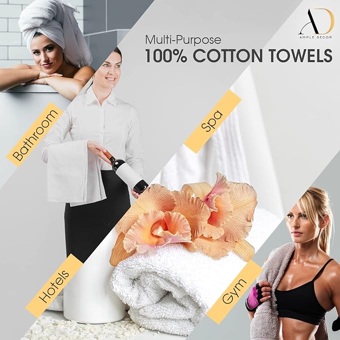 Ample Decor Bath Towels Pack of 16 600 GSM 100% Cotton, Absorbent Soft Premium Quality Machine Washable, Oeko Tex Certified, for Bathroom, Hotel, Spa, Gym, Kitchen - Black - 30 X 54 Inch