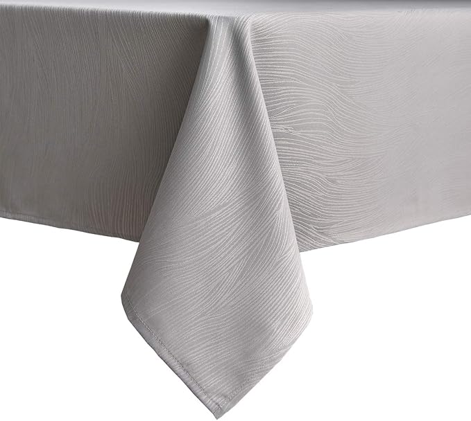 maxmill Jacquard Tablecloth Swirl Design Water Resistance Antiwrinkle Heavy Weight Soft Table Cloth for Buffet Banquet Parties Event Holiday Dinner Rectangle 60 x 84 Inch Light Gray