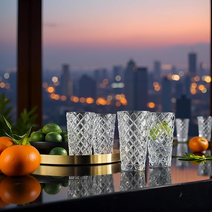 Glaver's Drinking Glasses - Set of 10-14oz. Highball Glass Cups - Dishwasher Safe Cocktail - Diamond Cut Shape - Tall Beer Glasses, Water Glasses, Bar Glass, Wine, Juice, Iced Tea
