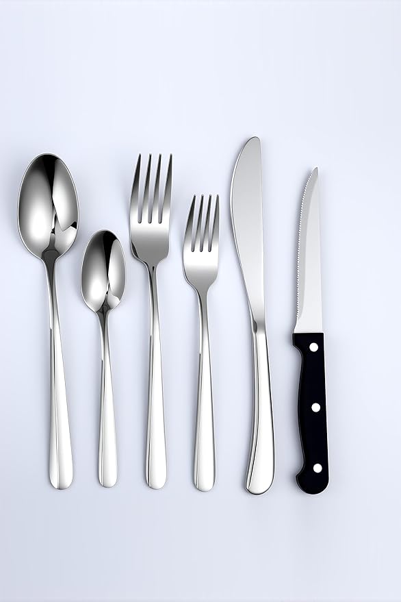 Elegant Tableware Set, 24 Pcs Silverware Set For 4, Food-Grade Stainless Steel Flatware Set, Mirror Polished Cutlery Utensil Set, Include Steak Knife Fork And Spoo, Dishwasher Safe