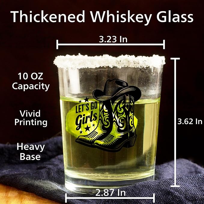 Western Cowgirl Party Whiskey Glasses 10 oz, Western Cowgirl Gifts, Let's Go Girls Bachelorette Party Old Fashioned Rocks Glasses Cup for Women Drinking Scotch Bourbon Liquor