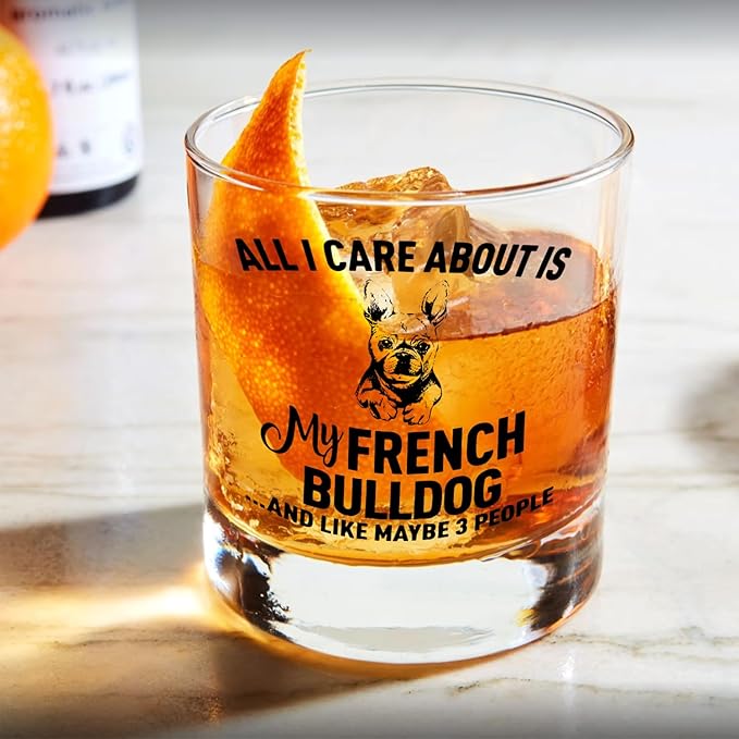 French Bulldog Gifts Whiskey Glasses 10 oz, Gifts for French Bulldog Lovers, Funny Frenchie Old Fashioned Rocks Glasses Cup for Women Men Drinking Scotch Bourbon Liquor
