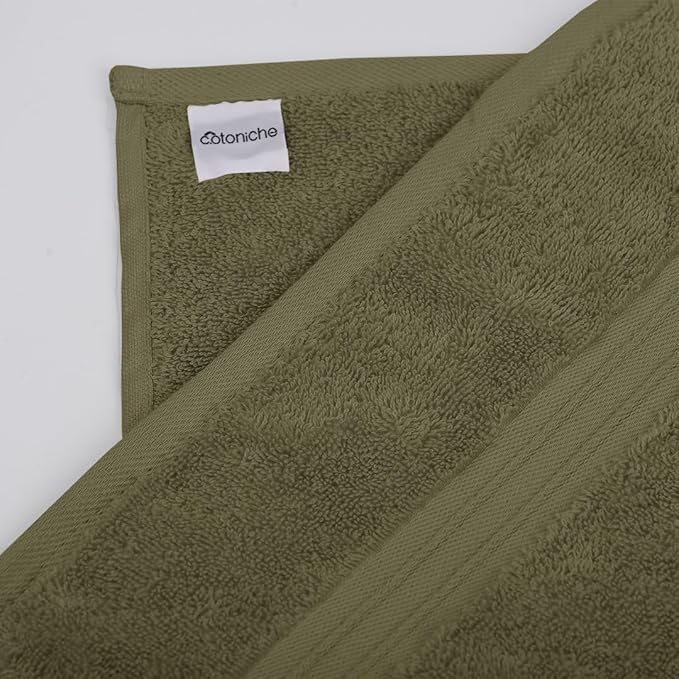 6 Pack Cotton Towel Set - Luxury & 100% Cotton - Hotel and Spa Quality, Absorbent, Includes 2 Bath Towel (28" x 56"), 2 Hand Towels (16"x28") and 2 Wash Cloths (12"x12") - Army Green