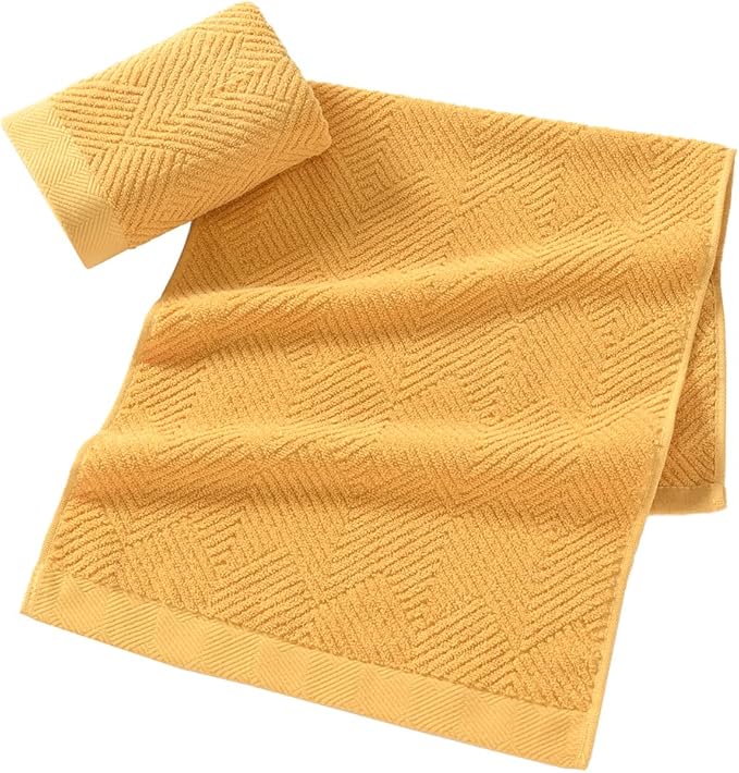 sense gnosis Yellow Hand Towels Set of 2 Striped Weave 100% Terry Cotton Towel Super Soft Highly Absorbent Face Towel for Bathroom 13" X 29"