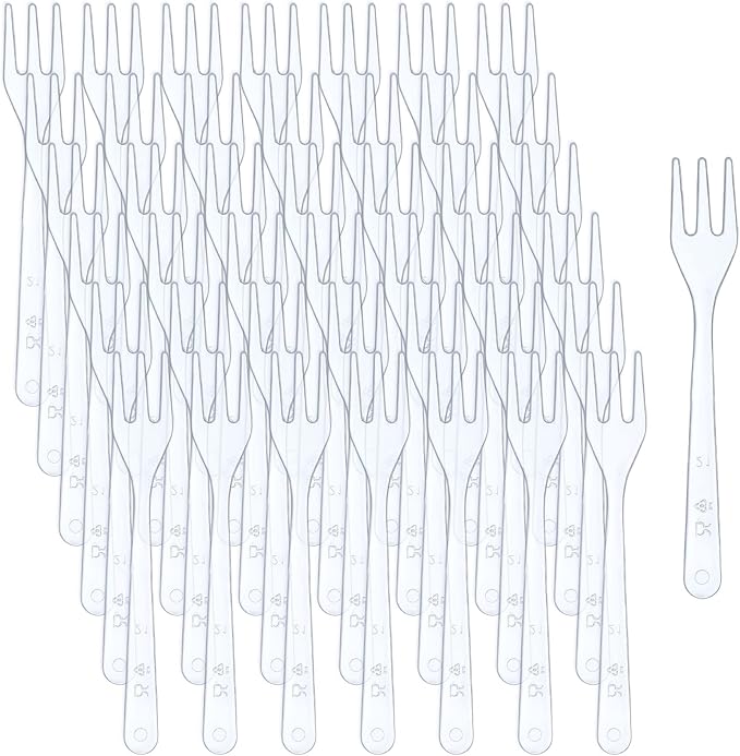 Skylety 500 Pcs Plastic Mini Forks 3.7 x 0.6 Inch Tiny Small Disposable Appetizer Cocktail Tasting Forks Utensils for Fruit Dessert Cakes Serving Supply(Clear)