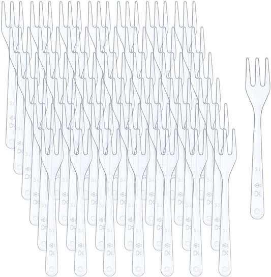 Skylety 500 Pcs Plastic Mini Forks 3.7 x 0.6 Inch Tiny Small Disposable Appetizer Cocktail Tasting Forks Utensils for Fruit Dessert Cakes Serving Supply(Clear)
