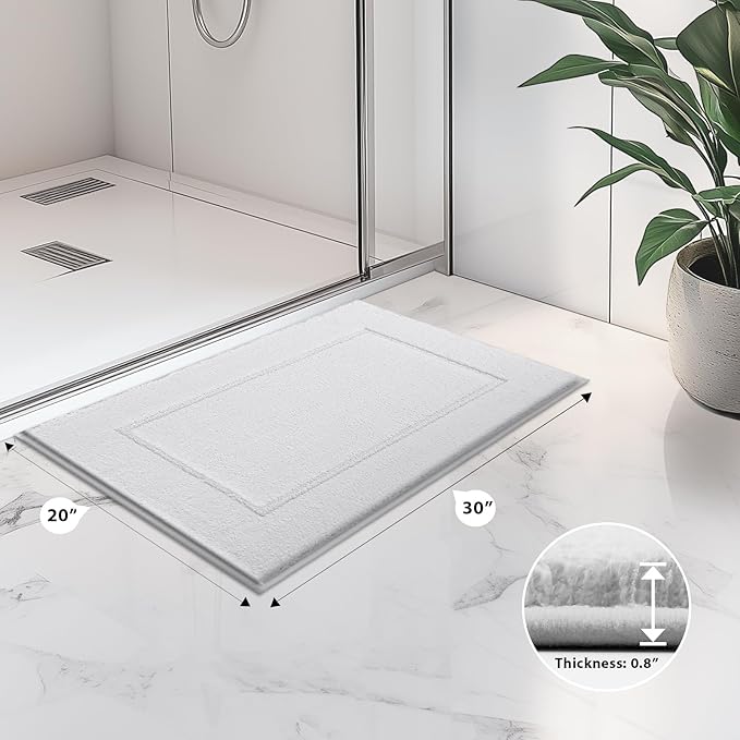 Bathroom Rugs 20" x 30", Non-Slip Extra Soft Absorbent Bath Rugs, Machine Washable Quick Dry Bath Mats for Bathroom Floor, Shower, Bathtub and Sink, White