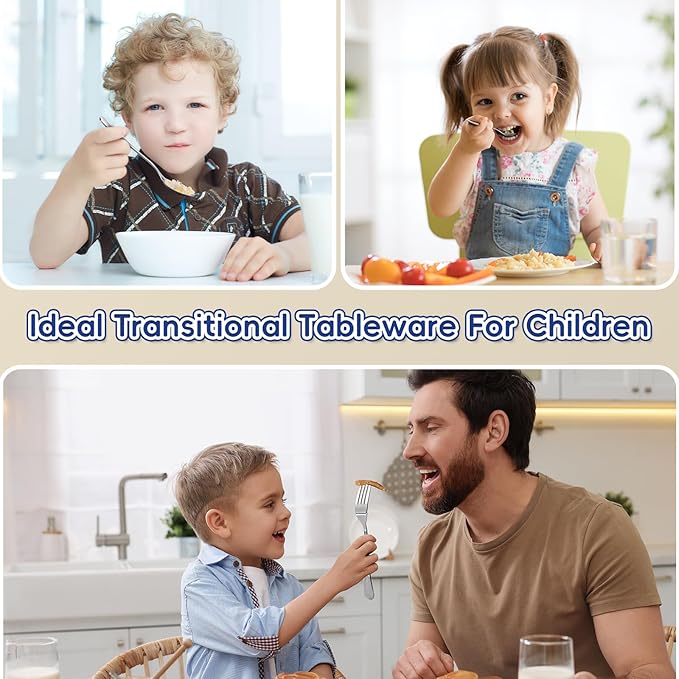 12 Pieces Stainless Steel Toddler Utensils Set - Food Grade Kids Silverware Set Children Safe Small Forks and Spoons Mirror Polished Sturdy and Durable Dishwasher Safe