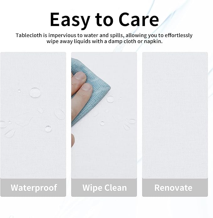 Easy-Going Faux Linen Waterproof Spill-Proof Tablecloth Stain Resistant Rectangle Table Cloth Wrinkle Free Decorative Fabric for Kitchen, Dining, Party, Weddings, Restaurants (60x102 in, White)