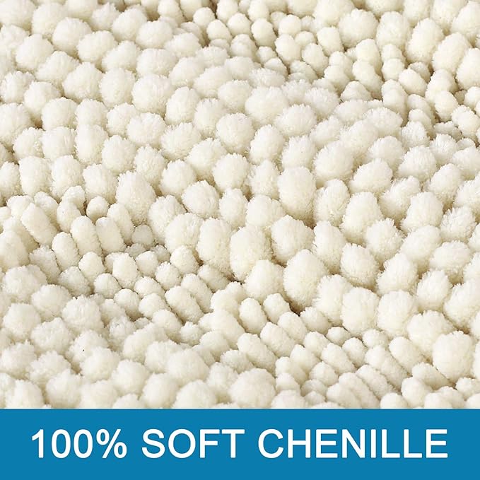 H.VERSAILTEX Bath Mats for Bathroom Non Slip Extra Thick Chenille Striped Bath Rug 24" x 36" Absorbent Non Skid Fluffy Soft Shaggy Rugs Washable Dry Fast Plush Mats for Indoor, Bath Room, Tub - Cream