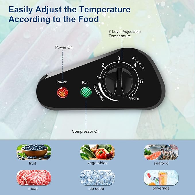 Compact Chest Freezer, 5.0 Cu Ft Deep Freezer with Removable Storage Basket, Mini Freezer with 7 Temperature Levels Thermostat, Black Top Open Door Freezer Ideal for Home, Kitchen & Office