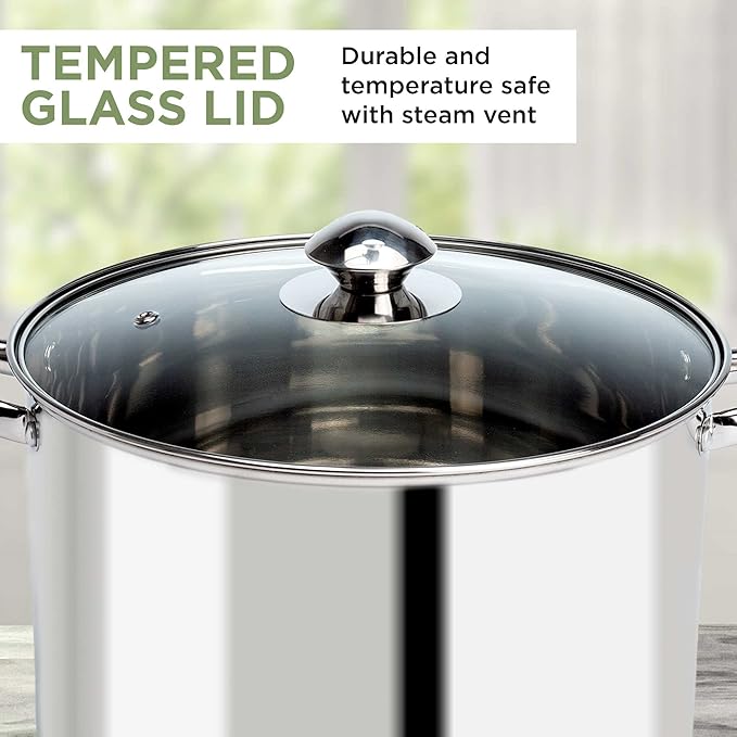 Ecolution Stainless Steel Stock Pot, Encapsulated Induction Ready Cooking Pot with Glass Lid, Oven Safe, Dishwasher Safe Soup Pot, 8-Quart