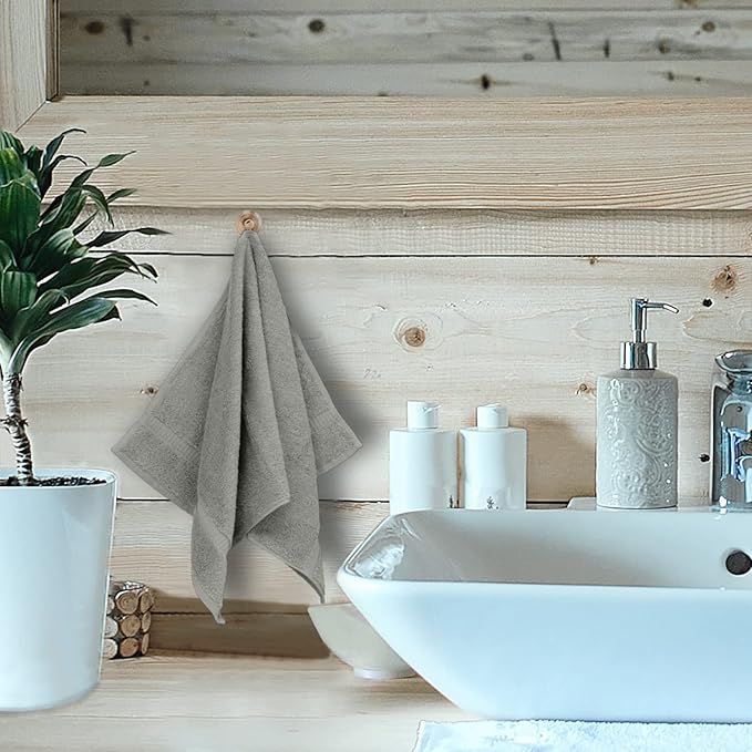 Luxury Hotel & Spa Collection, Quick Dry 100% Turkish Cotton 700 GSM, Eco Friendly Towel, for Bathroom, Gymand Kitchen Dobby Border Soft Hand Towel Set 16 X 30, Gray, Hand Towels - Set of 6