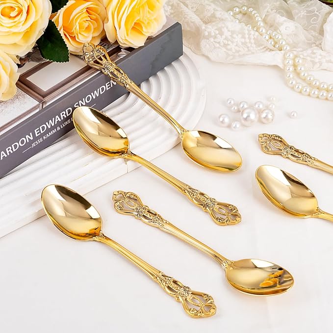 75PCS Gold Plastic Spoons - Gold Spoons Disposable - 8.1 Inch Heavy Duty Plastic Silverware - Heavyweight Elegant Disposable Utensils for Catering, Parties, Dinners, Weddings