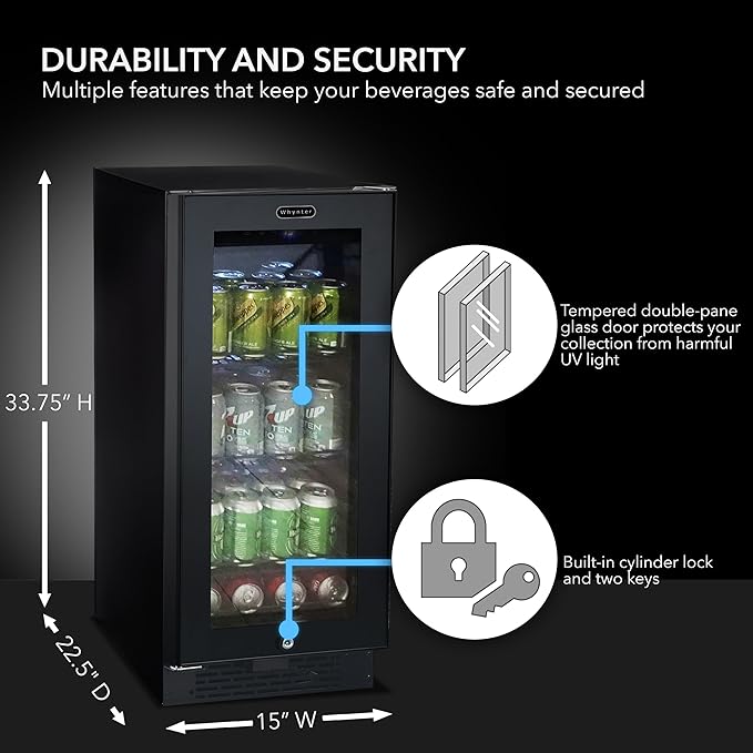 Whynter BBR-801BG Built Beverage Refrigerator and Cooler Mini Fridge with Glass Door with Lock, 3.0 Cubic Feet, Black, 100