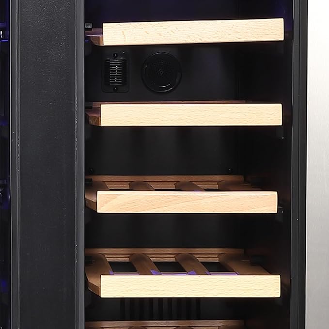 Dual Zone Wine and Beverage Refrigerator, Built-In or Freestanding, 19 Bottle 57 Can Capacity, Adjustable Racks, Quiet Compressor, Double Glass Door, Digital Control, Mini Fridge for Home Bar Kitchen