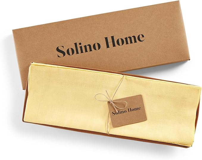 Solino Home Linen Placemats Set of 4 - Golden Straw Placemats 14 x 19 Inch - 100% Pure Linen Table Place Mats - Fete