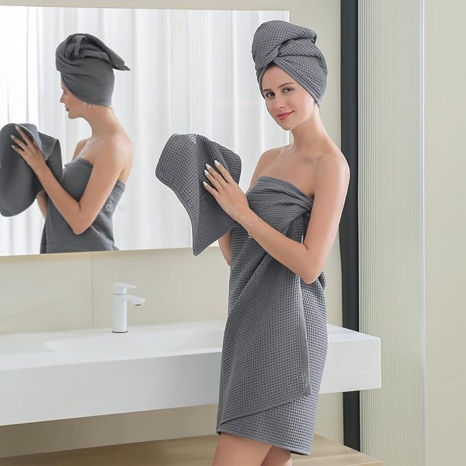 40 x 80 Inches Extra Large Bath Sheets Towels Microfiber Waffle Oversized Bath Towels for Bathroom Quick Dry Lightweight (Dark Grey, Bath Sheets set-6PCS)