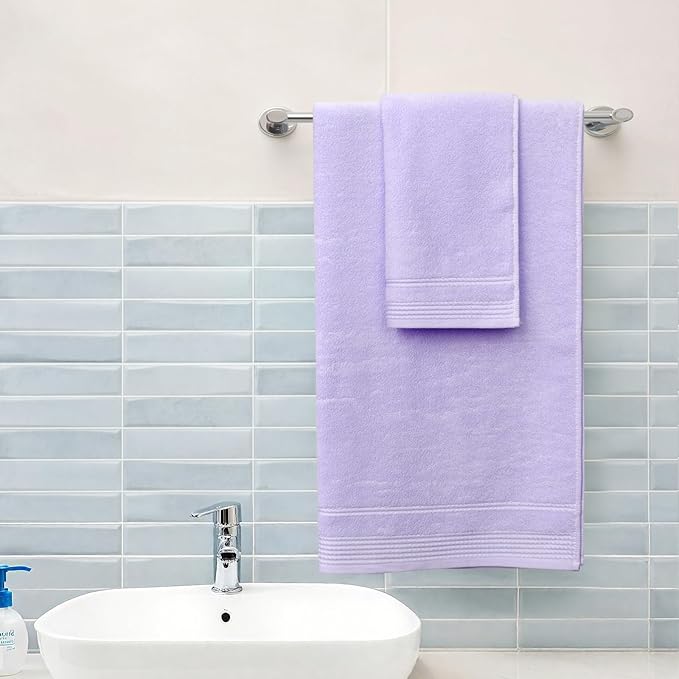 Thmyo Pack of 2 Premium Cotton Super Soft Bathroom Towels Set, 400 GSM Highly Absorbent Towel for Daily Use, Gym, Spa and Hotel, 1 Bath, 1 Hand, Purple