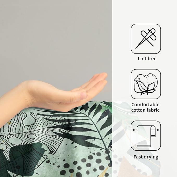 Imiss Tropical Palm Leaf Hand Towels Set of 2 Green Gold Boho Leaves Fingertip Small Bath Towels Dish Towel for Hotel Spa Gym Decor, 14.4 x 28.3 Inch