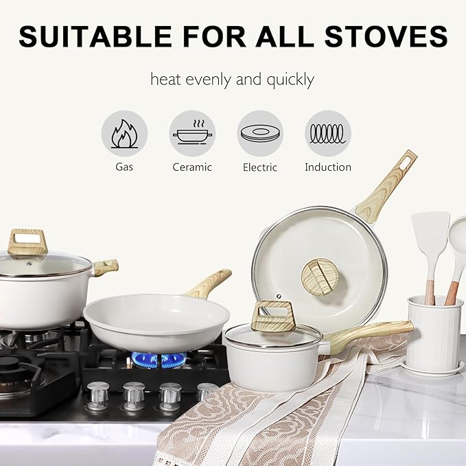22 Piece Ceramic Non Stick Pots and Pans Set - Nonstick Cookware Set, Non-toxic Healthy Kitchen Cooking Set w/Frying Pans Set, Dishwasher Safe, PFAS PTFE PFOA PFOS Free