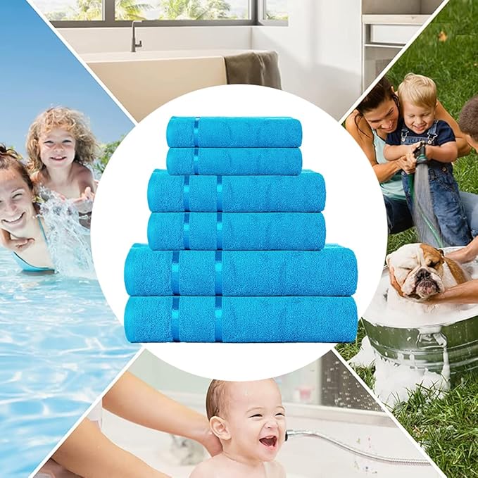 CASA COPENHAGEN Eternal 6 Pieces Towel Set-Teal Blue, 500 GSM 2 Bath Towel 2 Hand Towel 2 Washcloth, Designed in Denmark Made of Soft Egyptian Cotton for Bathroom, Kitchen & Shower