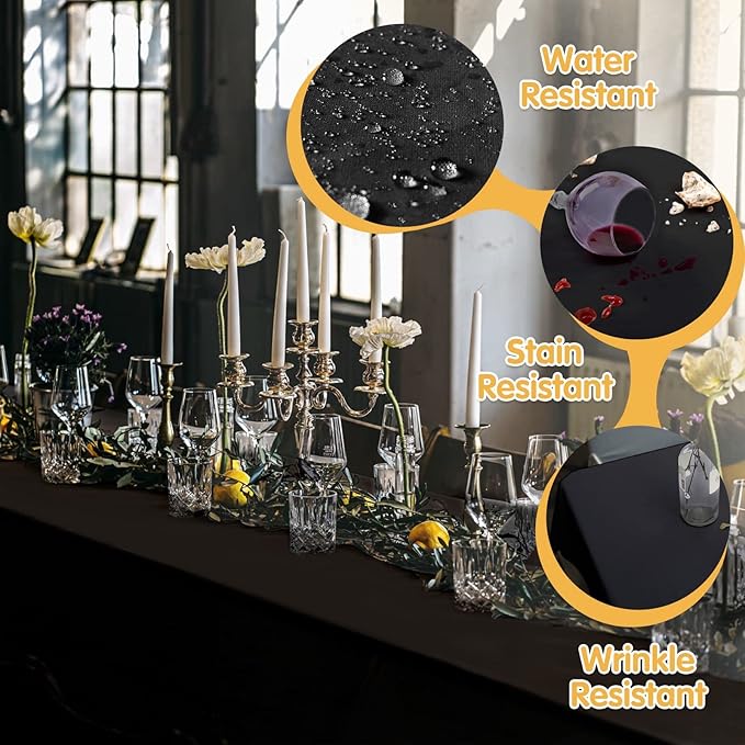 BRILLMAX 6 Pack Black Tablecloths for 8 Foot Rectangle Tables 60 x 126 Inch - 8ft Rectangular Bulk Linen Polyester Fabric Washable Cloth Cover for Wedding Reception Banquet Birthday Party