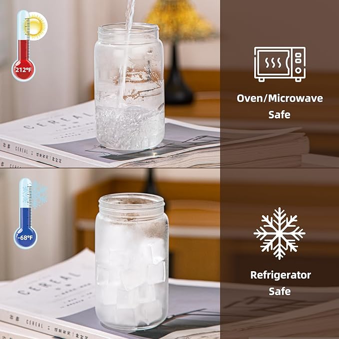 16oz Glass Cups with Lids and Straws - 2Pcs Reusable Juice Bottles,Drinking Glasses Set for Coffee Bar Accessories,Matcha Cup Glass Tumbler Reusable for Gifts