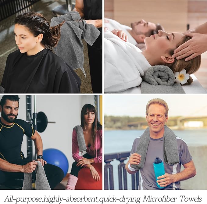 Shimeyao 48 Pack Bleach Proof Towels 16x 26inch Microfiber Absorbent Hair Towels Bulk Bleach Salon Hand Drying Cloth for Gym Bath Spa Shaving Shampoo Home (Light Gray)