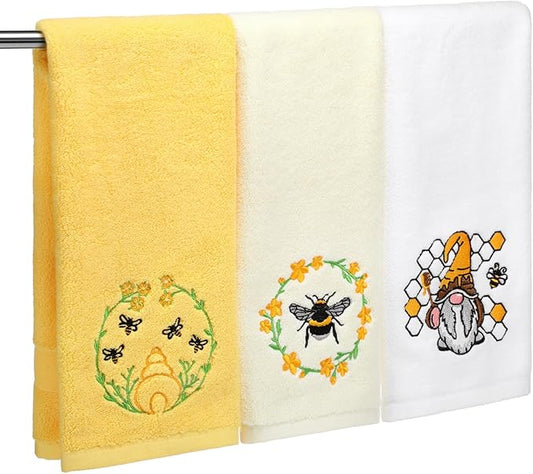 3 Pcs Bee Hand Towels for Bathroom 14 x 29 Inch Cotton Yellow Hand Towels for Bathroom Bee Bath Towel Bees Kitchen Towel Set Drying Cleaning Cooking Gift for Spring Summer