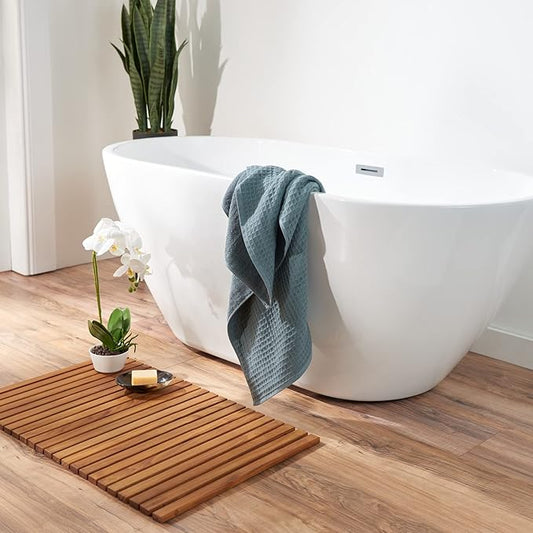 UCHINO Waffle Twist Cotton Weave Hand Towel for Bathroom Lightweight Absorbent Quick Dry Honeycomb Texture Solid Terry Loop Reverse 20" x 30", 1 Hand Towel, Eucalyptus