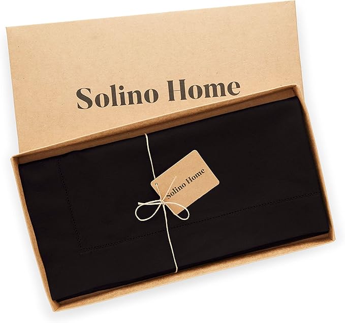Solino Home Linen Black Tablecloth 52 x 52 Inch - Cotton Linen Hemstitch Square Tablecloth - Machine Washable Table Throw for Winter, Holiday, New Year
