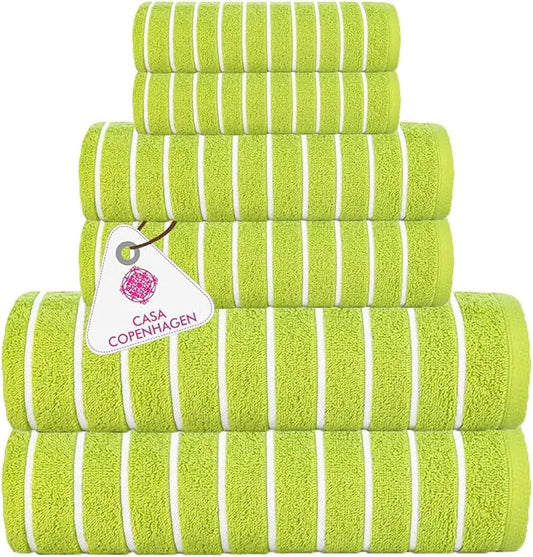 CASA COPENHAGEN Ecstatic 6 Pieces Towel Set- Lime Green, 600 GSM 2 Bath Towel 2 Hand Towel 2 Washcloth, Designed in Denmark Made of Soft Egyptian Cotton for Bathroom, Kitchen & Shower