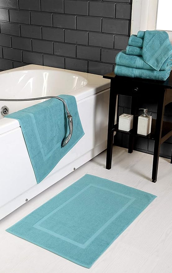 Hillfair Premium 600 GSM 6 Piece Aqua Cotton Bath Towel Set - 2 Bath, 2 Hand & 2 Washcloths - Machine Washable, Hotel Quality, Super Soft & Absorbent