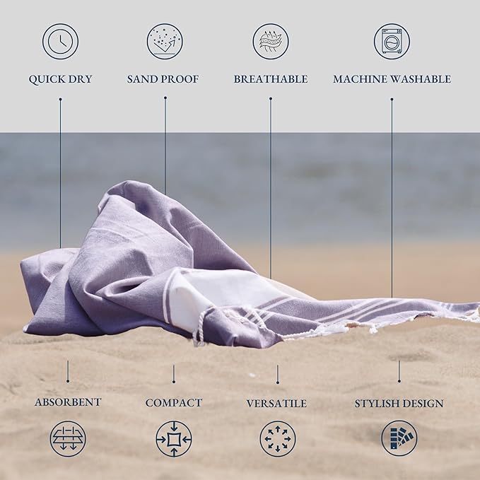 LANE LINEN Beach Towels 4 Pack Oversized - Turkish Towel Set, Pre-Washed Oversized Beach Towel, Quick Dry Beach Towels for Travel, Large Pool Towels, 39"x71" - Day Break