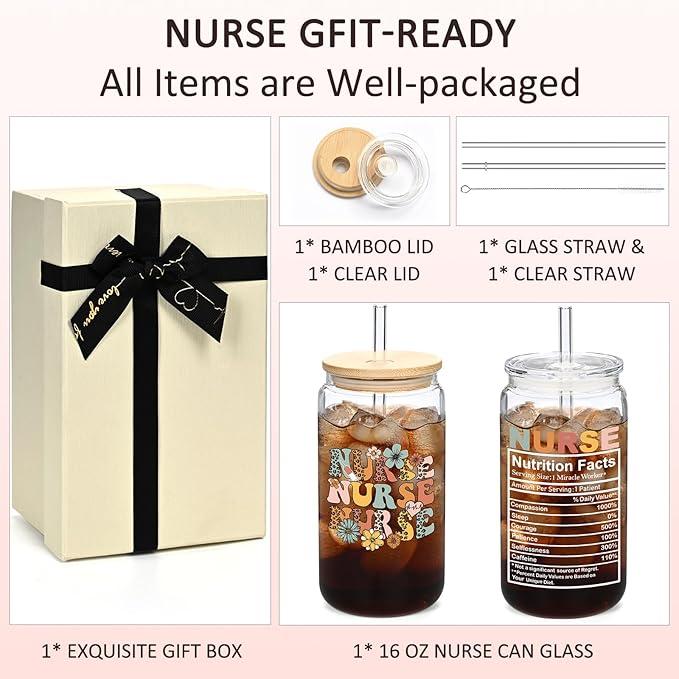 LiqCool Nurse Gifts: 16 Oz Glass Cup, Perfect for Nurse Week, Graduation, Retirement